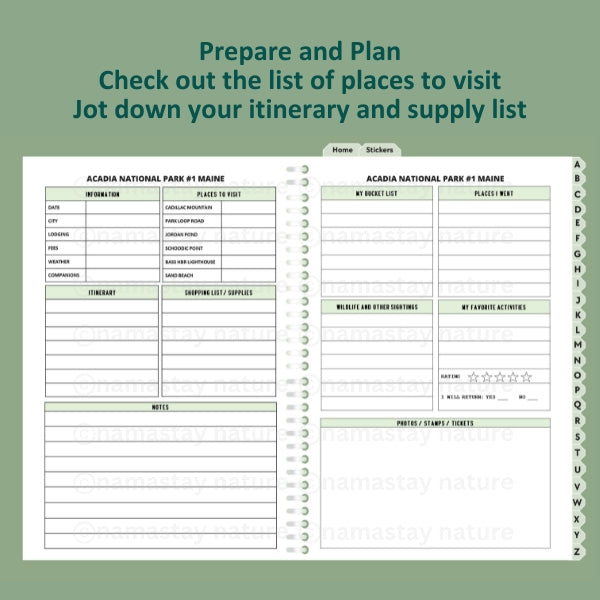 national parks planner pages