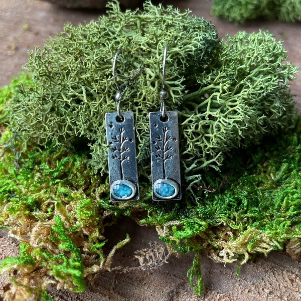 pine tree earrings with turquoise stones