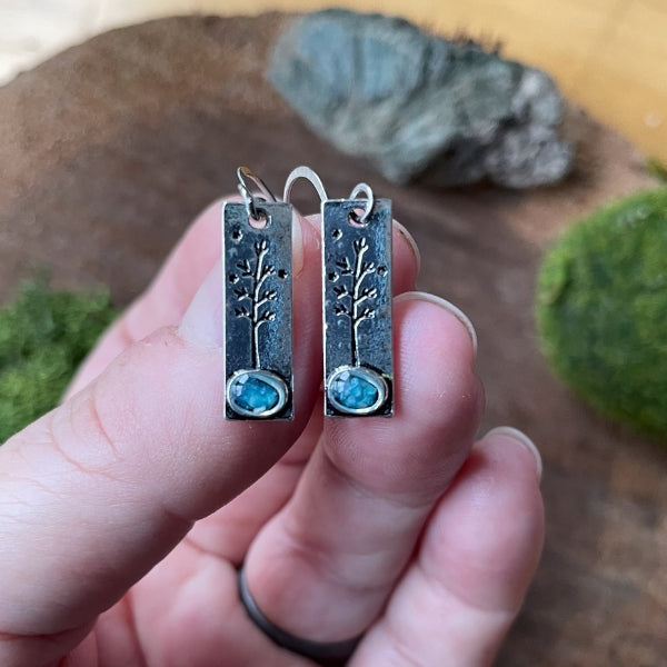 pine tree earrings with turquoise stones