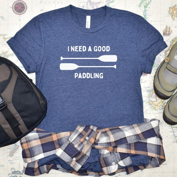 I need a good paddling tshirt heather navy with white imprint