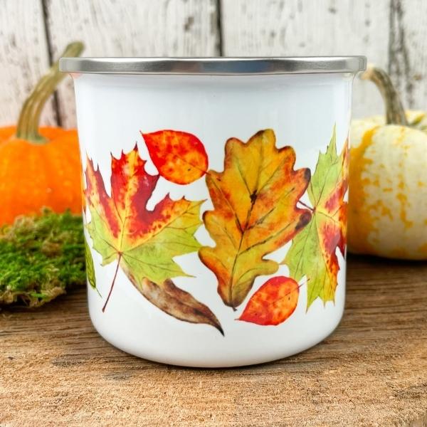 fall leaves camp coffee mug front view