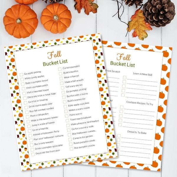fall bucket list planner printable