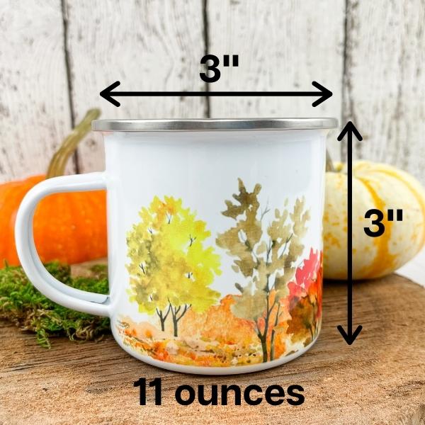 watercolor fall trees camp mug size 3&quot; by 3&quot; 11 ounces