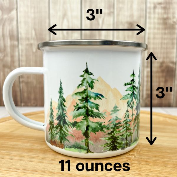 Pine Tree Forest Enamel Camping Mug Watercolor Printed Coffee Mugs