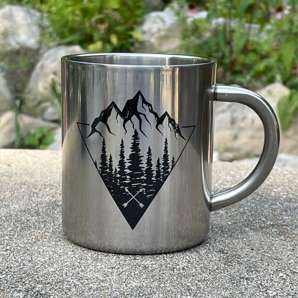 geometric mountain forest double wall stain steel camping mug
