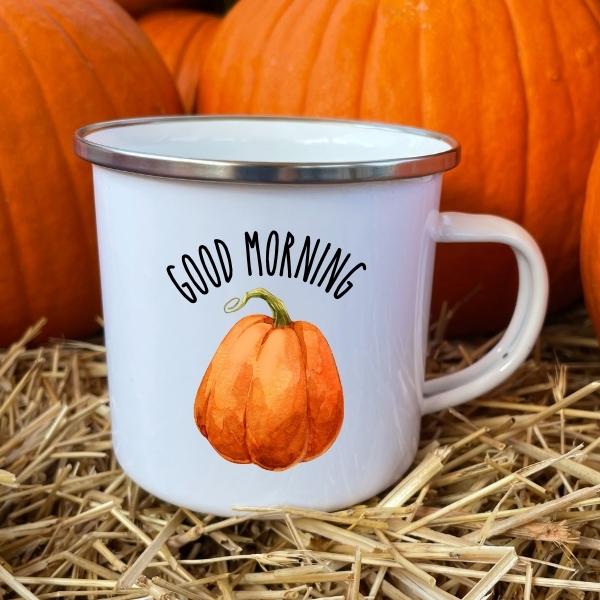 good morning pumpkin enamel camp mug