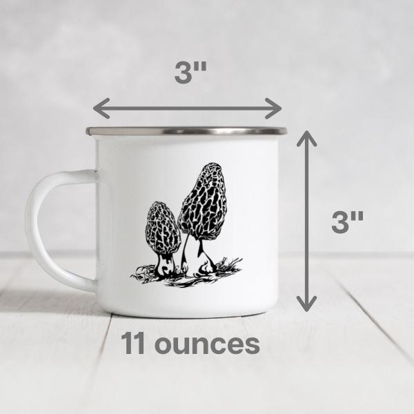 morel mushroom white enamel camp mug 11 ounces