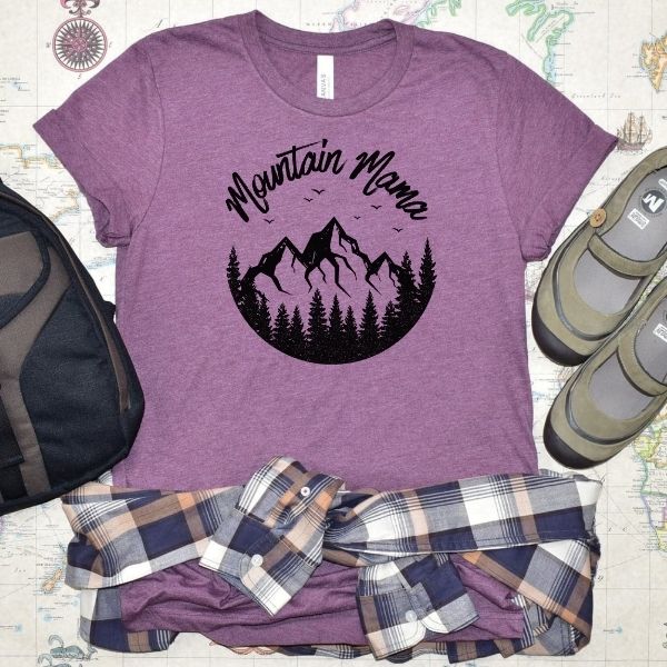 Mountain Mama T-shirt- Heather Maroon