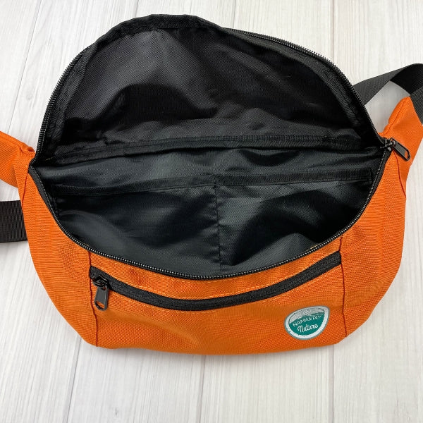 interior photo of the orange fanny pack