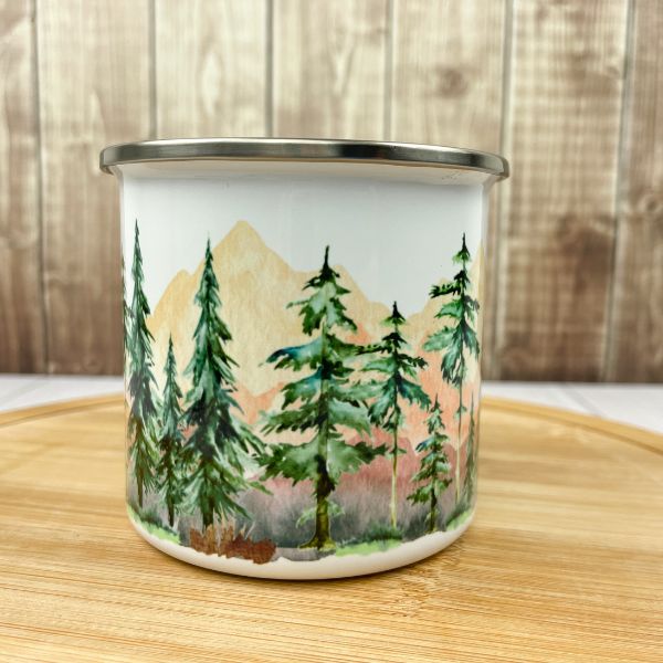 Pine Tree Forest Enamel Camping Mug Watercolor Printed Coffee Mugs 12 Oz Stainless  Steel Gifts for Outdoors, Nature, Evergreens 