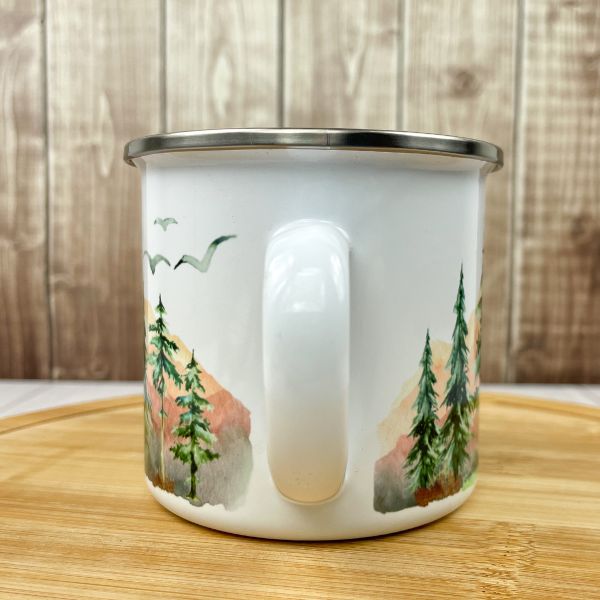 Pine Tree Forest Enamel Camping Mug Watercolor Printed Coffee Mugs 12 Oz Stainless  Steel Gifts for Outdoors, Nature, Evergreens 