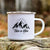 take a hike mountain design white enamel camp mug