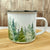 watercolor pine tree forest camping mug with mountain background
